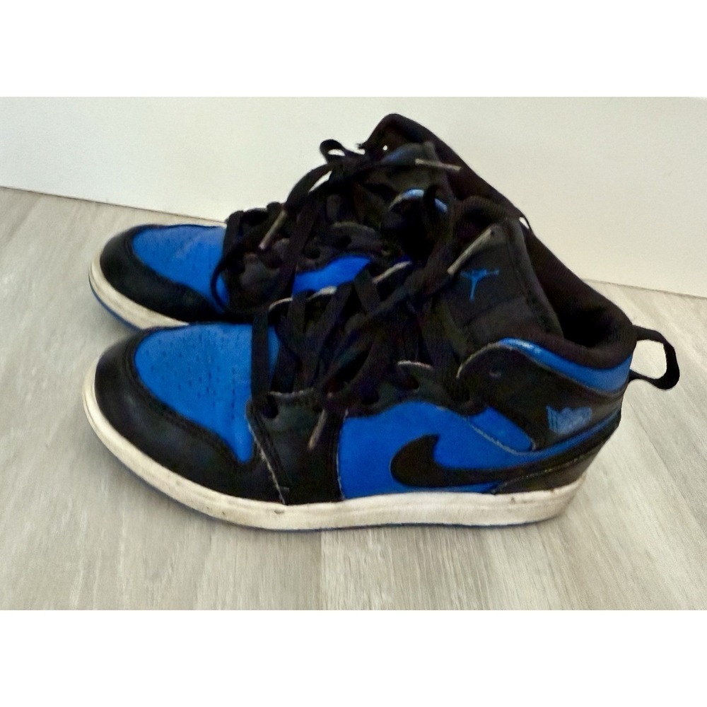 Nike Air Jordan 1 Mid Blue Black Kids High Top Sneakers DC8424 042 sz 2 - Picture 6 of 6